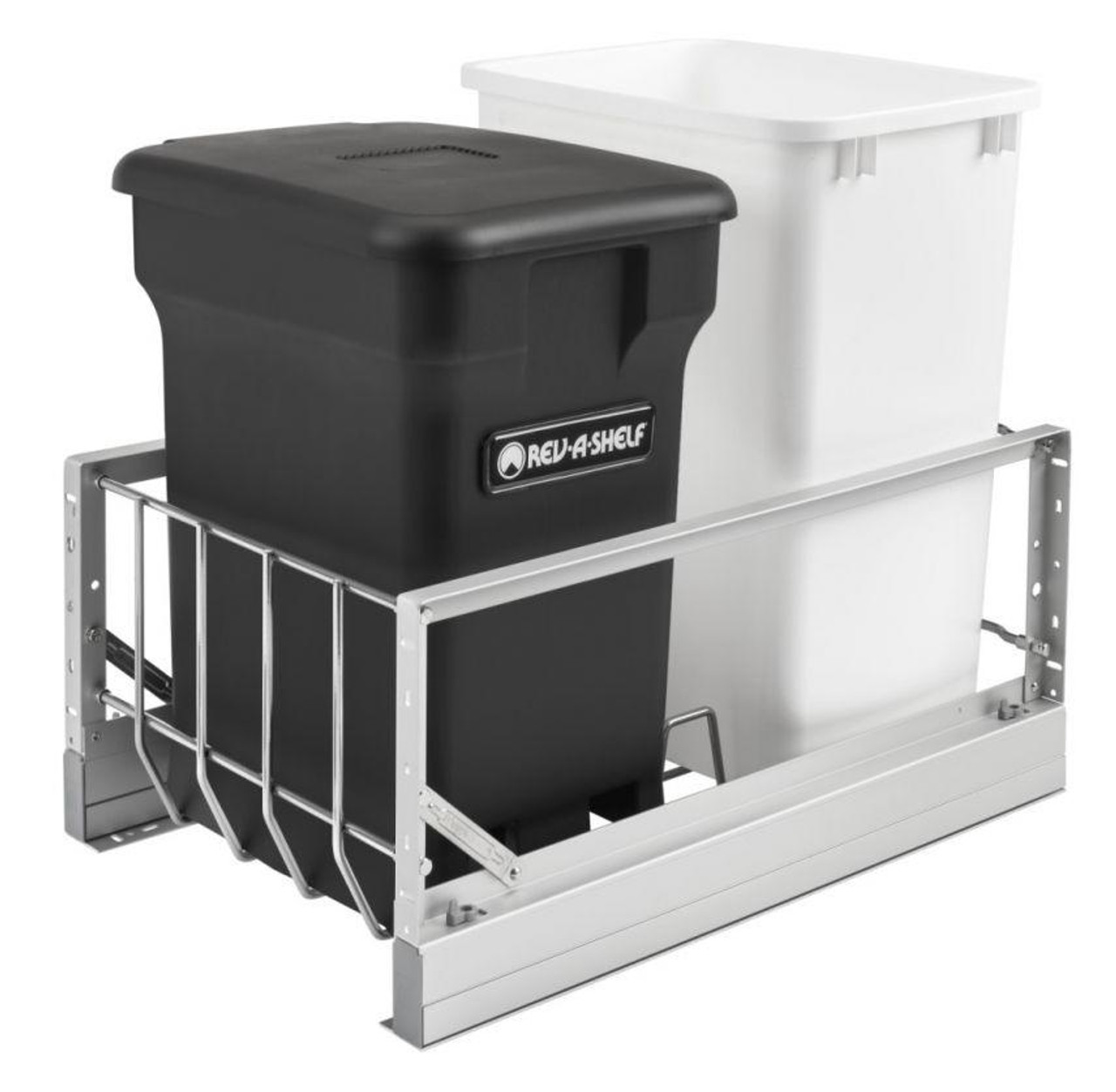 Rev-A-Shelf Rev-a-shelf Aluminum Bottom Mount Waste Pullout with Single Green 24 Qt. Compo + and Single White 35 Qt. Container w/Soft-Close for 18" 5349-18CKXX-2 