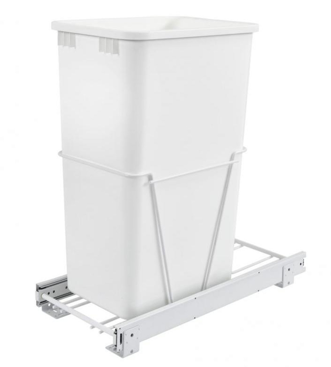 Rev-A-Shelf Rev-a-shelf Single 50 Qt. Pull-Out White Waste Container with Lid and Full-Extension Slides RV-12PB-50 S 