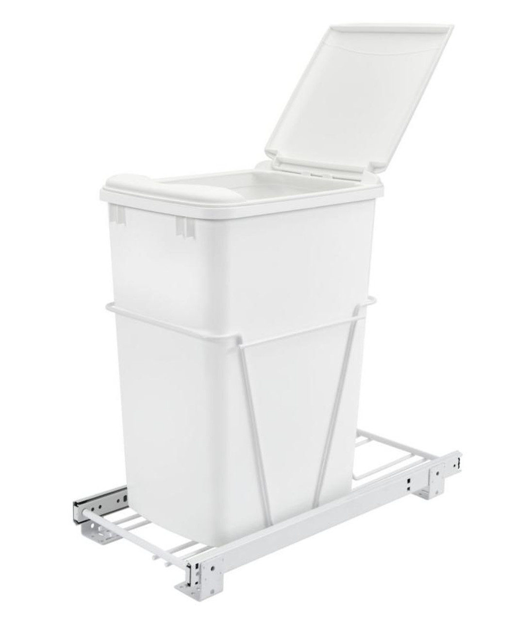 Rev-A-Shelf Rev-a-shelf Single 35 Qt. Pull-Out White Waste Container with Lid and 3/4 Extension Slides RV-12PB-L 