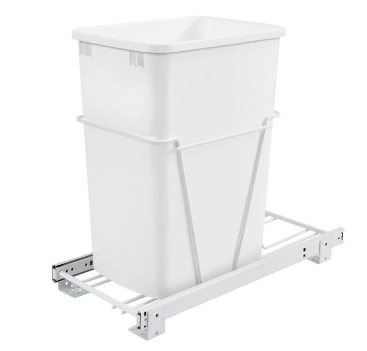 Rev-A-Shelf Rev-a-shelf Single 35 Qt. Pull-Out White Waste Container with Lid and Full-Extension Slides RV-12PB-LE 