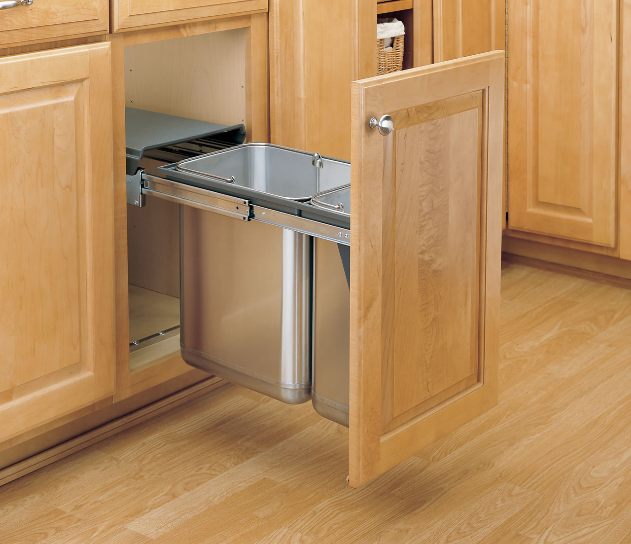 Rev-a-shelf 10-Liter and 20-Liter Stainless Steel Under Sink Waste Container Pullout w/ Door Mount 8-785-30-DM2SS