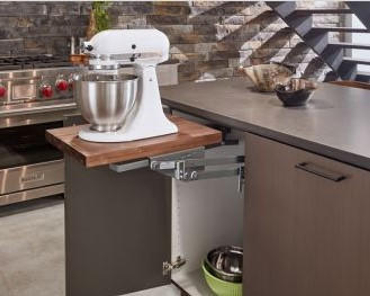 Rev-A-Shelf Rev-a-shelf Orion Gray and Walnut Heavy Duty Mixer Lift Kit w/Soft-Close for Full Access 18" Base ML-WNHDSCOG-18F 