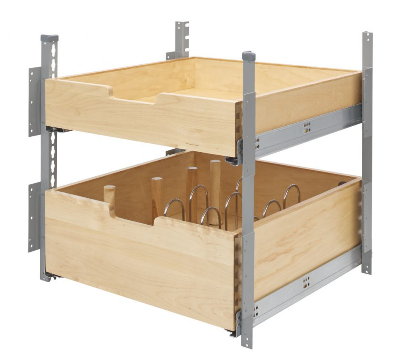 Rev-a-shelf Natural Maple Pilaster Kit w/ BLUMOTION Soft-Close for 24" Drawer/Door Base (1) Standard, One Tall, Silver Uprights 4PIL-24SC-SV-2