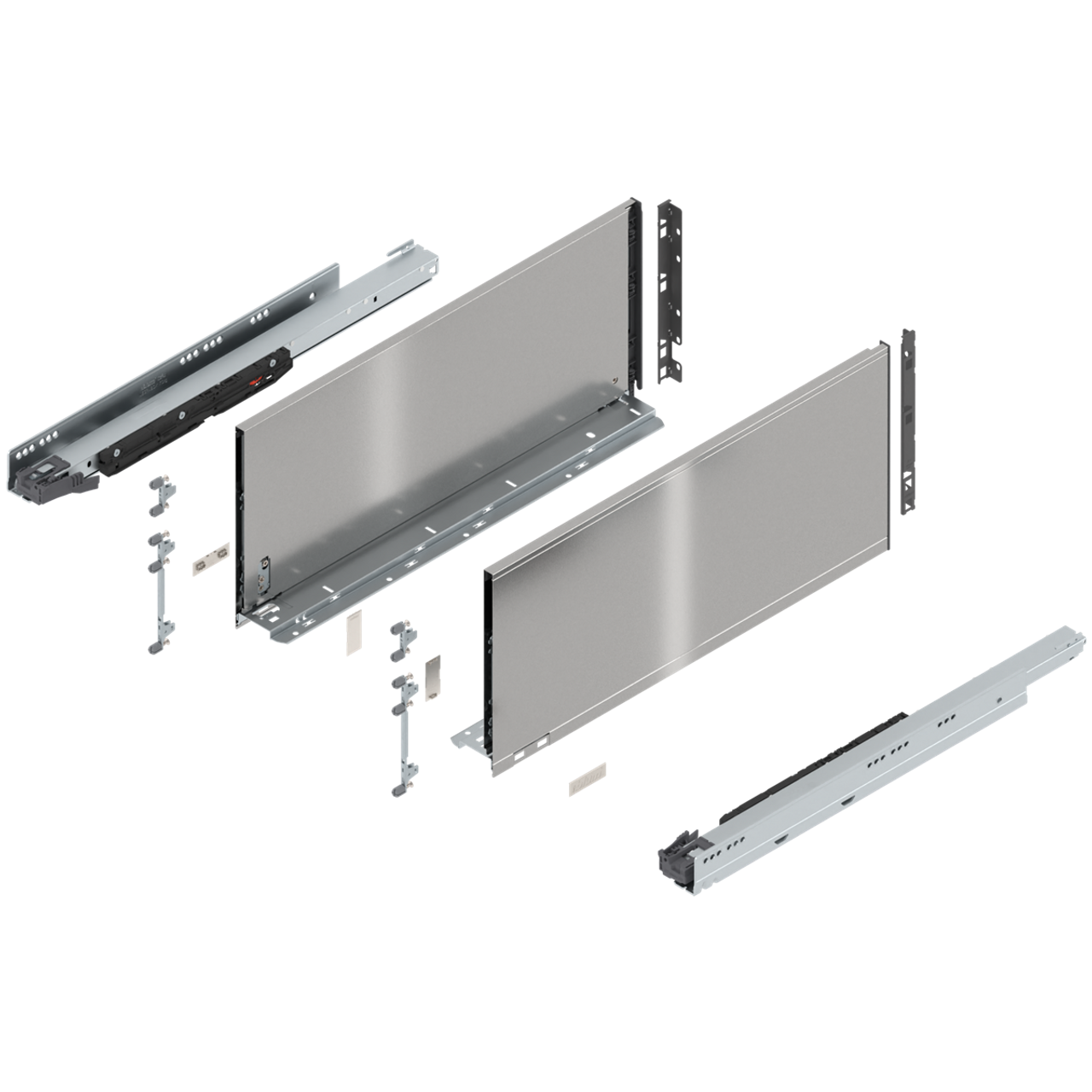 Blum 770K Series LEGRABOX Kit  125 Lb Capacity Full Extension 142mm Height 14-22 Inch, Stainless Steel, Orion Gray or Silk White Matte Blum 770K Series LEGRABOX Kit  125 Lb Capacity Full Extension 142mm Height 14-22 Inch, Stainless Steel, Orion Gray or Silk White Matte