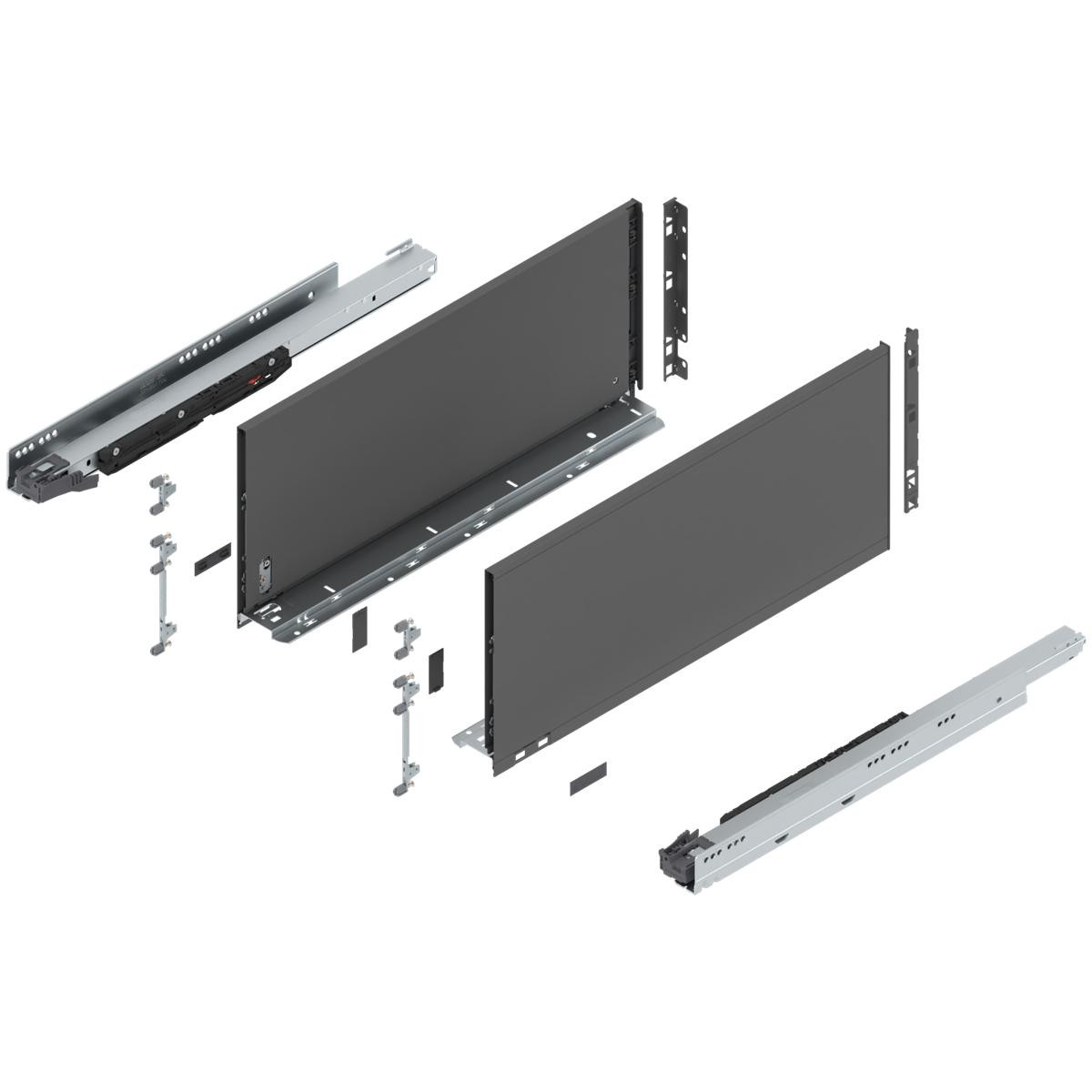 Blum 770K Series LEGRABOX Kit  125 Lb Capacity Full Extension 142mm Height 14-22 Inch, Orion Gray