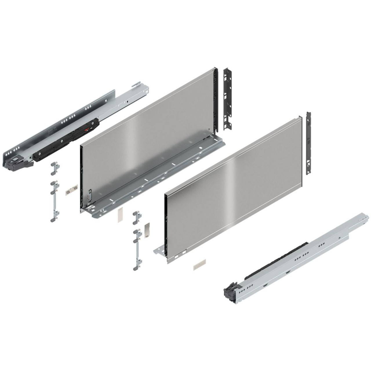  Blum 770K Series LEGRABOX Kit  125 Lb Capacity Full Extension 142mm Height 14-22 Inch, Stainless Steel, Orion Gray or Silk White Matte 