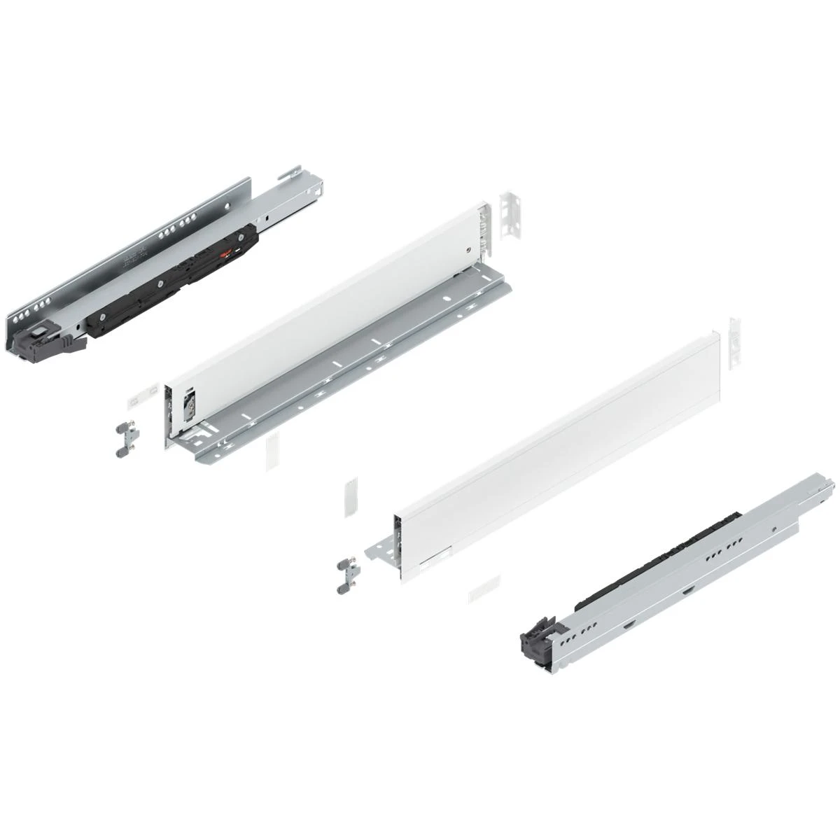 Blum 773M Series LEGRABOX Kit 170 Lb Capacity Full Extension 106mm Height 18- 20-22-24 26 Inch Orion Gray