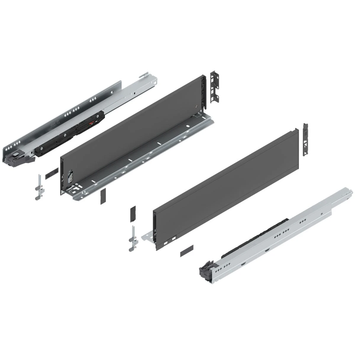 Blum 773K Series LEGRABOX Kit 170 Lb Capacity Full Extension 128.5mm Height 18-22 Inch Orion Gray