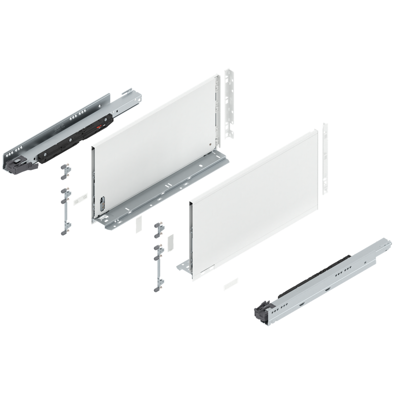 Blum 773F Series LEGRABOX Kit 170 Lb Capacity Full Extension 241mm Height 18-20-22-26 Inch, Brushed Stainless, Orion Gray, Silk White Matte Blum 773F Series LEGRABOX Kit 170 Lb Capacity Full Extension 241mm Height 18-20-22-26 Inch, Brushed Stainless, Orion Gray, Silk White Matte
