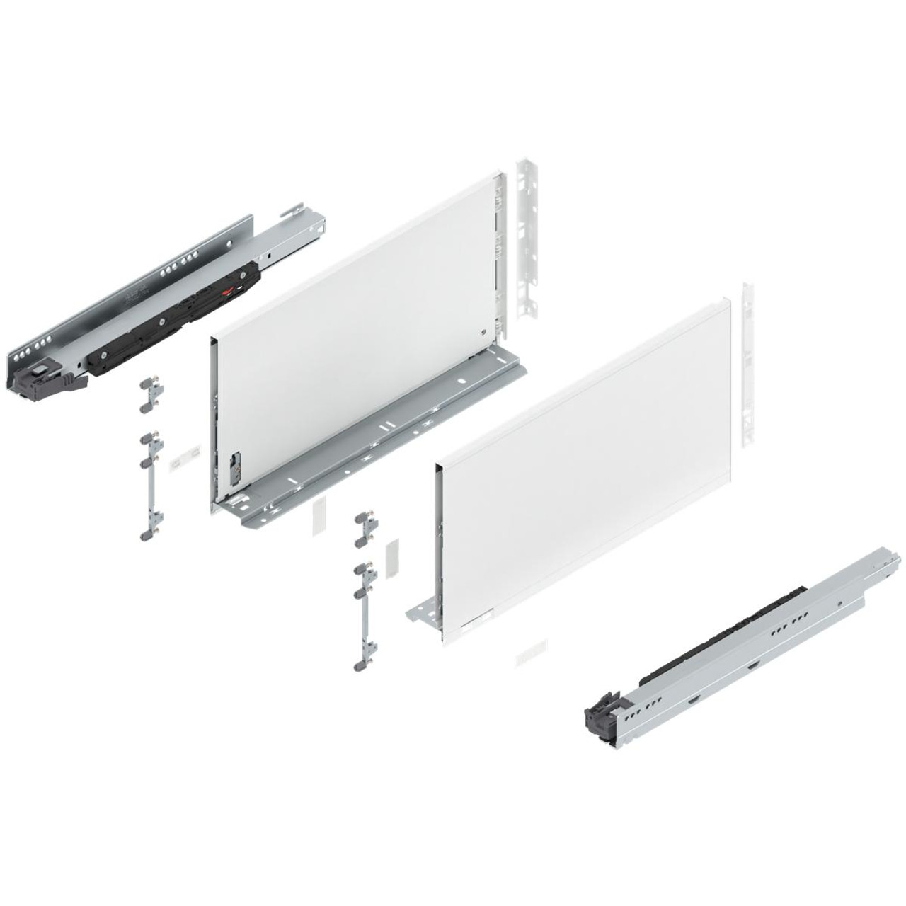  Blum 773F Series LEGRABOX Kit  170 Lb Capacity Full Extension 241mm Height 18-20-22-26 Inch, Brushed Stainless, Orion Gray, Silk White Matte 