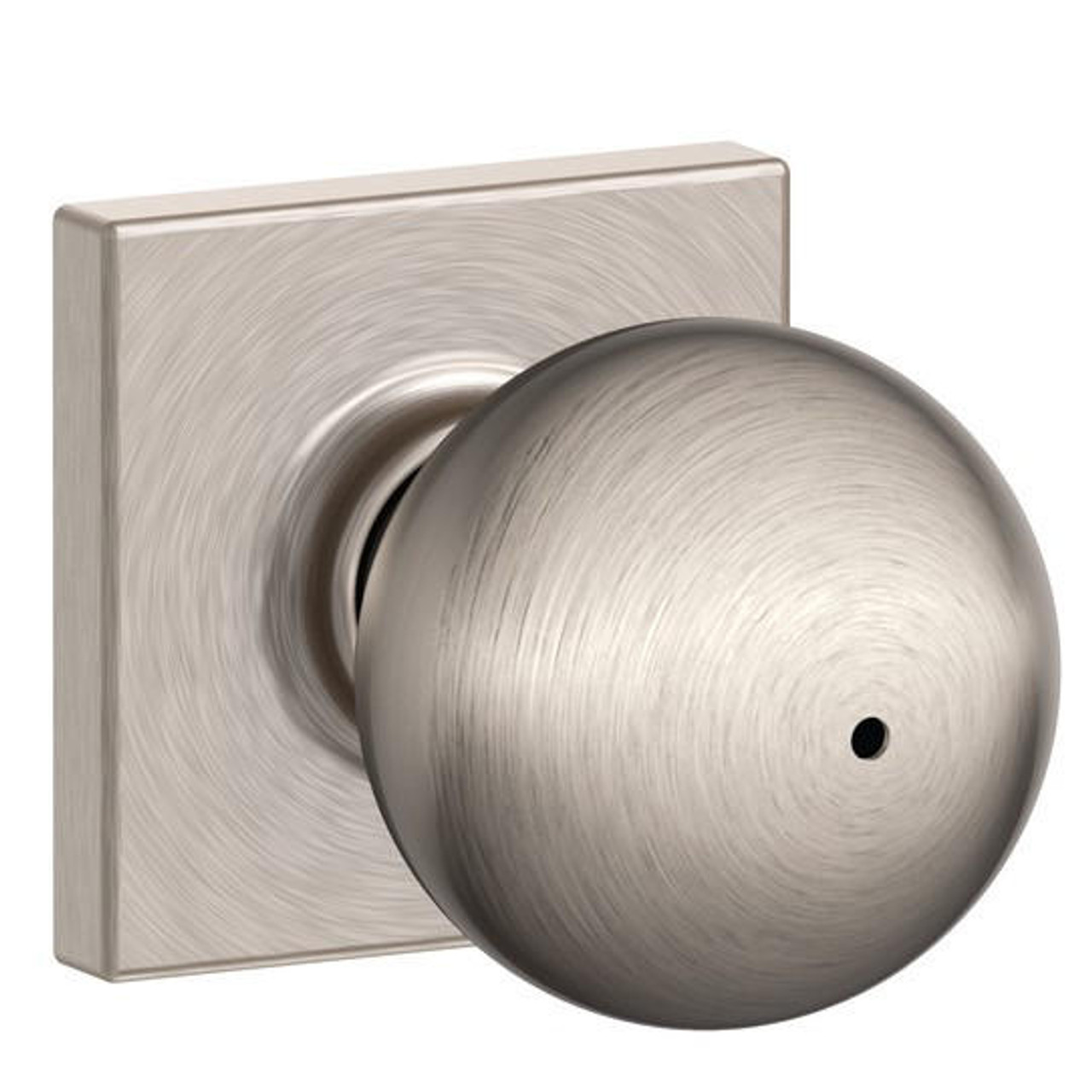 Schlage Lock Schlage F40 Series Privacy Knob Orbit Series with a Collins Rosette Satin Nickel 