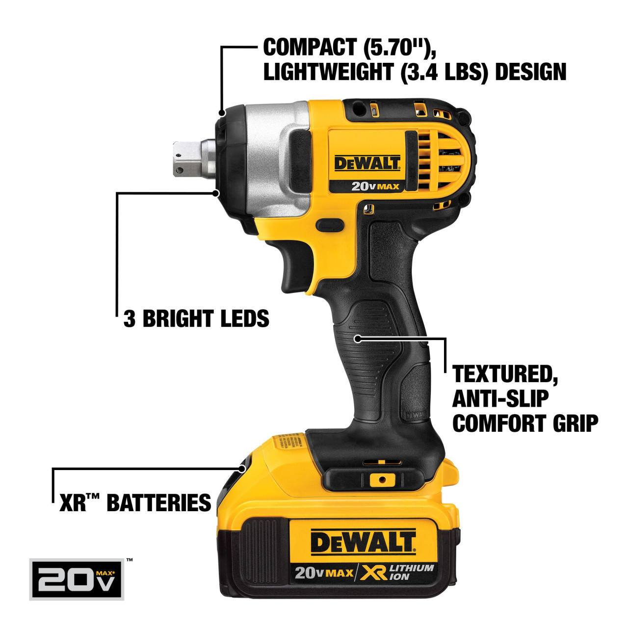 Dewalt DEWALT 20V MAX 1/2 IMP WRENCH W DETENT (4.0AH) DCF880M2 