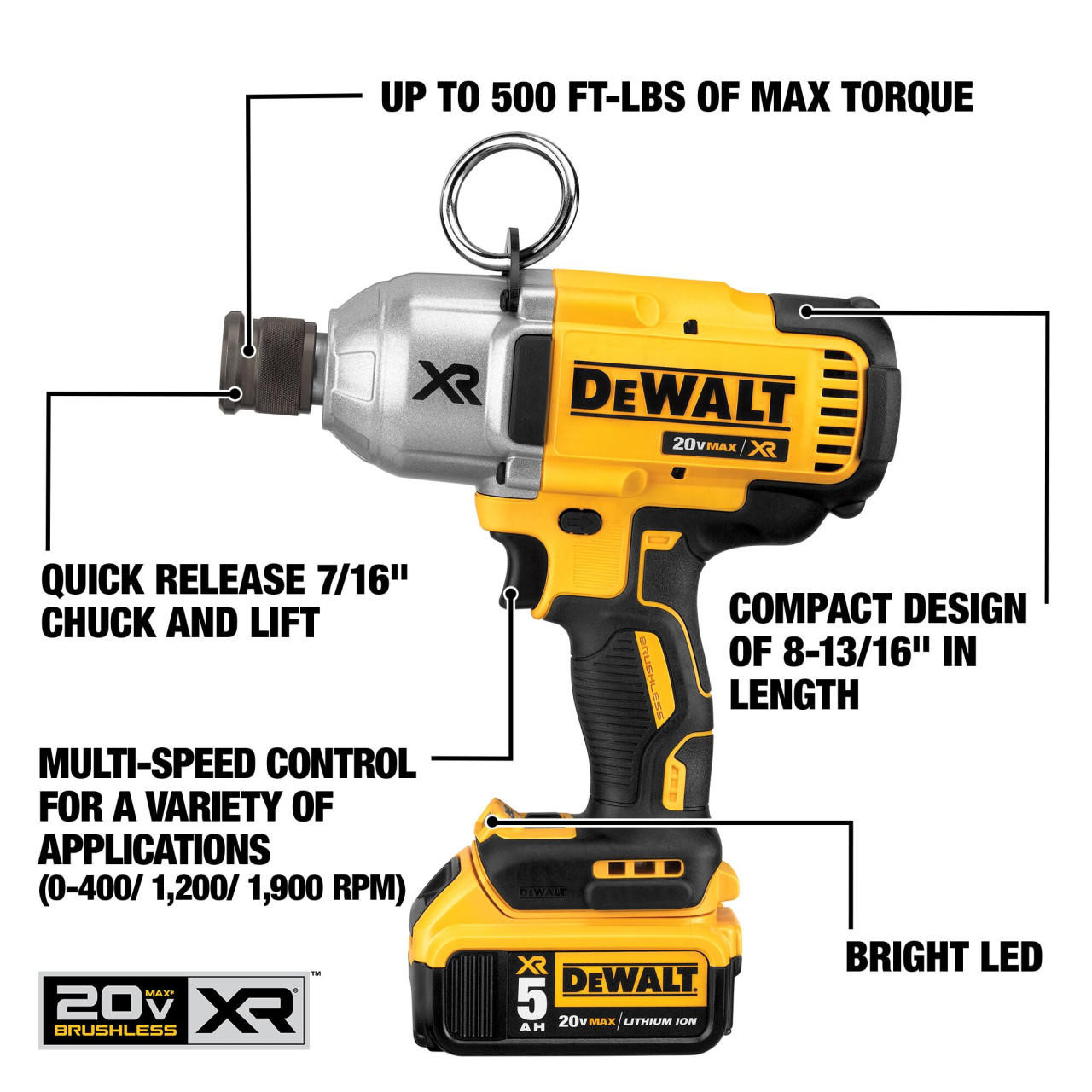 Dewalt DEWALT 20V BRUSHLESS 7/16 IMPACT WRENCH KIT (5AH) DCF898P2 