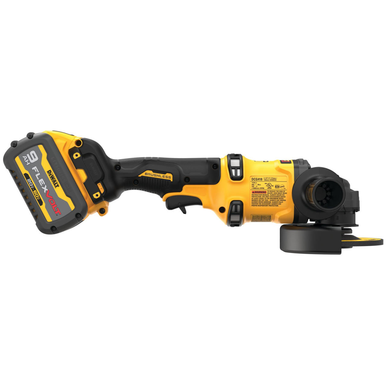 Dewalt DEWALT Flexvolt 60V Max Brushless 4-1/2 In. - 6 In. Cordless Grinder With Kickback Brake Kit 2 Batteries DCG418X2 