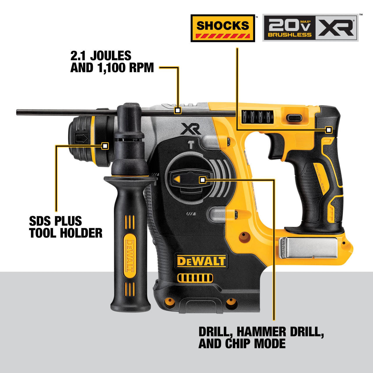 Dewalt DEWALT 20V Max Sds Rotary Hammer Drill Kit, 2- 5-Ah Batteries DCH273P2 