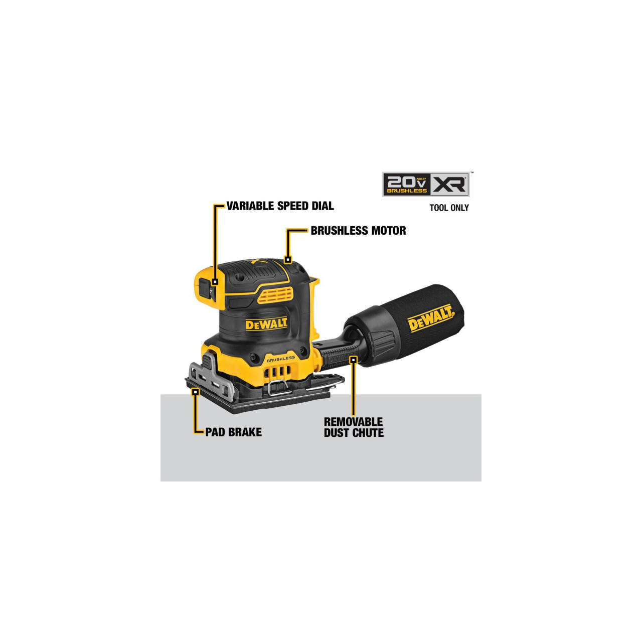 Dewalt DEWALT 20V MAX XR Brushless Cordless 1/4 Sheet Variable Speed Sander (Tool Only) DCW200B 