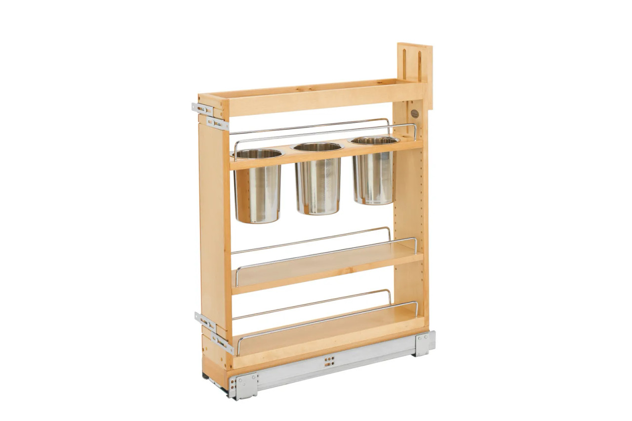 Rev-A-Shelf 8 Inch Base Cabinet Organizer with 3 Bins Natural 448UT-BCSC-8C