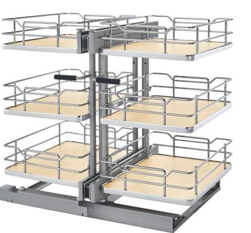 Rev-a-shelf Three-Tier Solid Bottom Shelves w/ Soft-Close Slides Gray or Maple for Blind Corner 15" or 18" Opening 53PSP3 Series