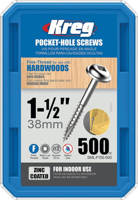  KREG Zinc Pocket-Hole Screws #7 Fine-Thread Maxi-Loc 1-1/4" or 1-1/2" Several Count Choices SML-F Series 