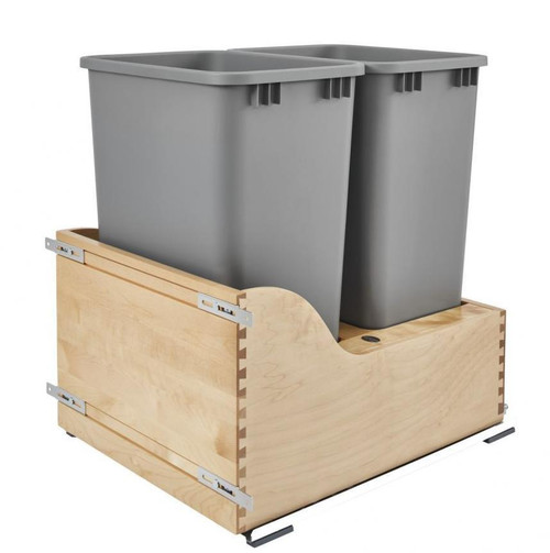  Rev-A-Shelf Double 32 Qt. Pull-Out Bottom Mount Wood Waste Container with Soft-Close Slides 4WCSC-2432DM-2 