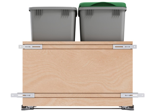 Rev-A-Shelf Double 32 Qt. Pull-Out Bottom Mount Wood Waste Container with Soft-Close Slides 4WCSC-2432DM-2