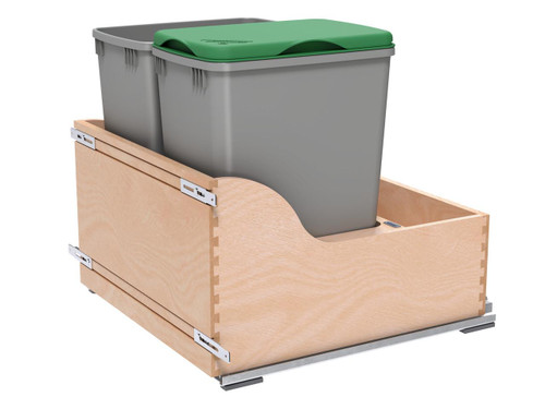  Rev-A-Shelf Double 32 Qt. Pull-Out Bottom Mount Wood Waste Container with Soft-Close Slides 4WCSC-2432DM-2 