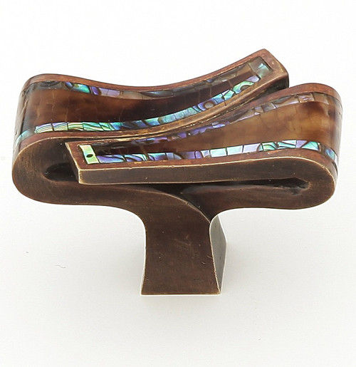 Schaub Avalon BaySolid Brass Folded Knob in Dark Antique Bronze with Dark Antique Bronze with Imperial Shell and Tiger Penshell 661-PEN-DAB