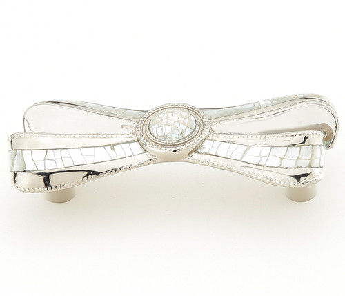 Schaub Avalon Bay 3" Centers Ribbon Bow Pull in Polished Nickel with Mother of Pearl 660-PN