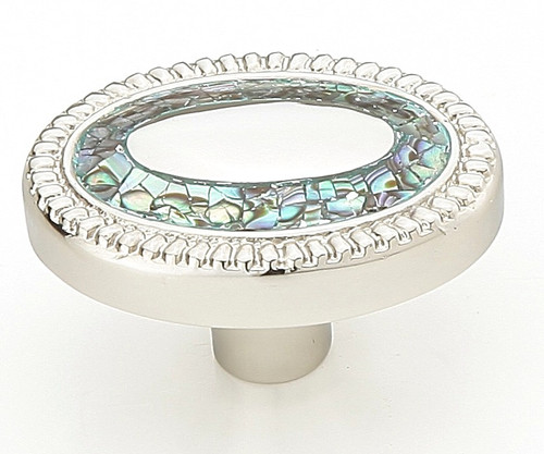 Schaub Solid Brass, Fair Isle,Symphony, Oval Knob, 1-5/8" x 1-1/8 , Imperial Shell, Polished Nickel