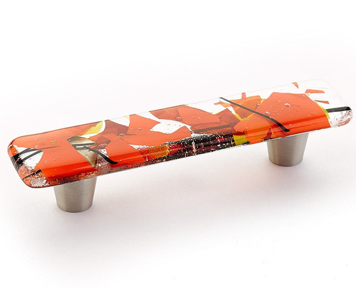 Schaub Ice Glass Rectangular Pull 4-1/2" Overall Length with Brushed Stainless Steel Posts, 3" Center to Center