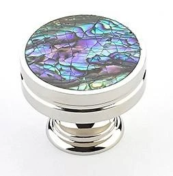  Schaub Symphony Round Flat Faced Knob Imperial Shell Polished Nickel 1-3/8" diameter 