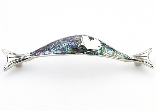 Schaub Symphony Fish Pull Imperial Shell Polished Nickel 4-1/2" Centers 5-1/2" x 7/89" Overall Length