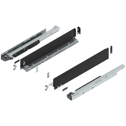 Blum 770M Series LEGRABOX Kit 125 Lb Capacity Full Extension 106mm Height 11-22 Inch Carbon Black Matt