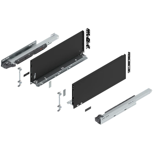 Blum 770C Series LEGRABOX Kit 125 Lb Capacity Full Extension 177mm Height 11-22 Inch Carbon Black Matt