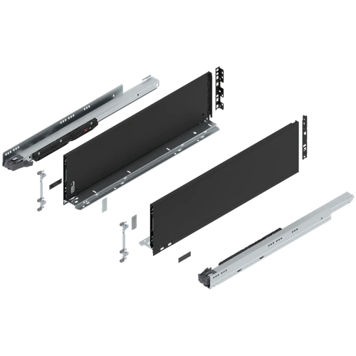 Blum 773C Series LEGRABOX Kit 170 Lb Capacity Full Extension 193mm Height 18-20-22-24-26 Inch Carbon Black Matt