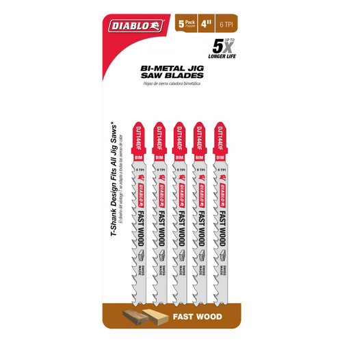 Freud Diablo 4 in. 6 TPI Bi-Metal T-Shank Jig Saw Blades for Fast Wood Cuts DJT144DF5 