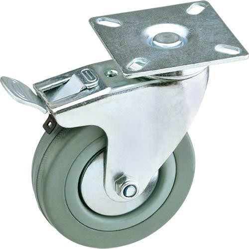 Woodstock International Woodstock Steelex 5" Gray Rubber Swivel Caster, Plate Mount with Double Lock D2600  Woodstock International Woodstock Steelex 5" Gray Rubber Swivel Caster, Plate Mount with Double Lock D2600