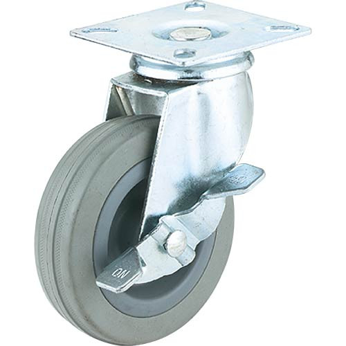 Woodstock Steelex 4" Gray Rubber Swivel Caster, Plate Mount with Brake D2597