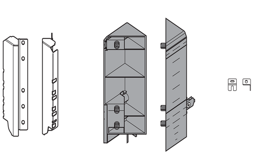 Blum ZSF.345E.D1 TANDEMBOX Space Corner Set (Front & Rear Brackets), D Height, Dust Gray/Nickel