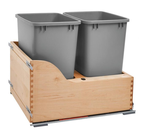  Rev-A-Shelf Double 35 Qt. Pull-Out Bottom Mount Wood and Silver Waste Container with Soft-Close Slides 4WCSC-2135DM-2 