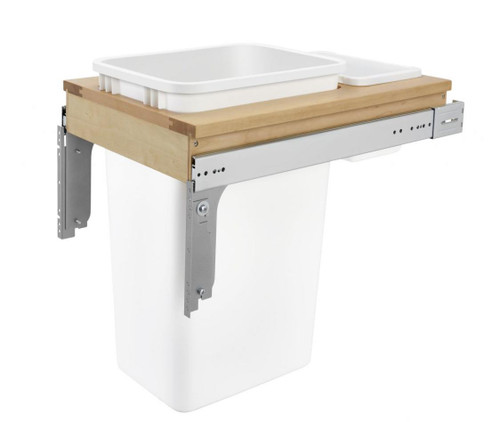  Rev-A-Shelf Double 35 Qt. Pullout Top Mount Wood and White Waste Container for Full Access Cabinet 4WCTM-18DM2-419-FL 