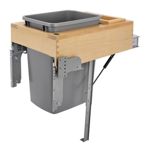Rev-A-Shelf Single 35 Qt. Pullout Top Mount Wood and Silver Waste Container with Rev-A-Motion Soft-Close Slides 4WCTM-RM-1835DM-1   Rev-A-Shelf Single 35 Qt. Pullout Top Mount Wood and Silver Waste Container with Rev-A-Motion Soft-Close Slides 4WCTM-RM-1835DM-1