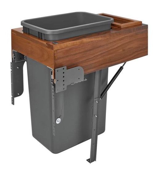 Rev-A-Shelf Walnut Walnut Top Mount Waste Pullout w/Single Orion Gray 50 qt. Container and Rev-A-Motion Soft-Close Soft-Close for 18" Full Height Base 4WCTM-WNRM-1850DM-1 