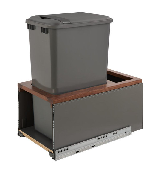 Rev-A-Shelf Rev-a-shelf Walnut Bottom Mount LEGRABOX Waste Pullout w/Single Orion Gray 50 qt. Container and BLUMOTION Soft-Close for Full Access 15" Base 5LB-1550OGWN-113 