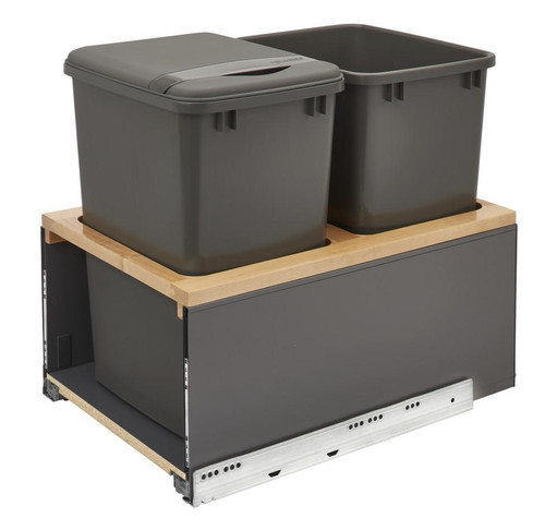 Rev-A-Shelf Rev-a-shelf Natural Maple Bottom Mount LEGRABOX Waste Pullout w/Double Orion Gray 35 qt. Containers and BLUMOTION Soft-Close for Full Access 18" Base 5LB-1835OGMP-213 