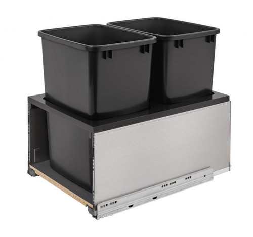 Rev-A-Shelf Rev-a-shelf Stainless Steel Bottom Mount LEGRABOX Waste Pullout w/Double Black 35 qt. Containers and BLUMOTION Soft-Close for Full Access 18" Base 5LB-1835SSBL-218 