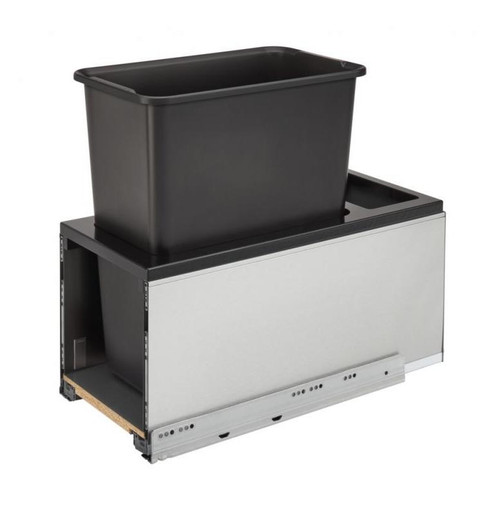 Rev-A-Shelf Rev-a-shelf Stainless Steel Bottom Mount LEGRABOX Waste Pullout w/Single Black 30 qt. Container and BLUMOTION Soft-Close for Full Access 12" Base 5LB-1230SSBL-118 