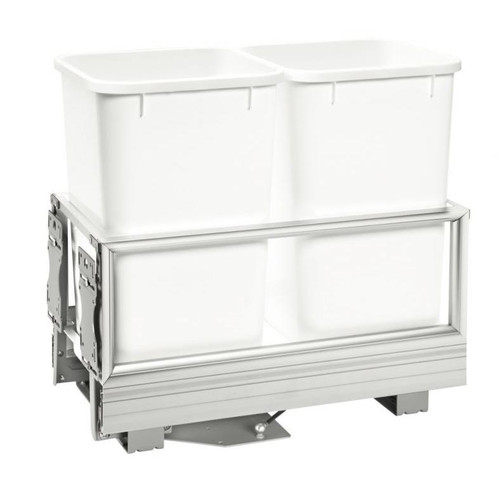 Rev-A-Shelf Rev-a-shelf Double 27Qt. Pull-Out Brushed Aluminum and White Waste Container with Rev-A-Motion 5149-1527DM-211 
