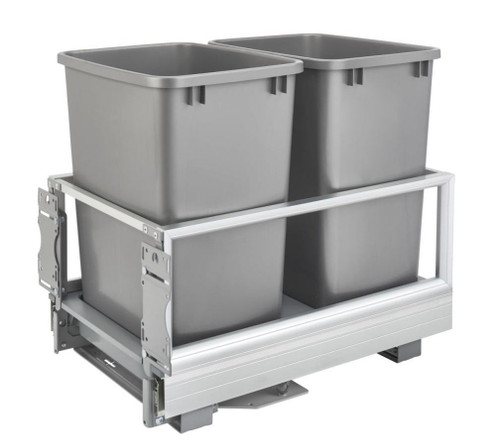 Rev-A-Shelf Rev-a-shelf Double 35 Qt. Pull-Out Brushed Aluminum and Silver Waste Container with Rev-A-Motion 5149-18DM-217 
