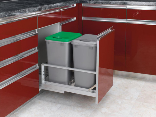 Rev-A-Shelf Rev-a-shelf Double 50 Qt. Pull-Out Brushed Aluminum and Silver Waste Container 5349-2150DM-217 